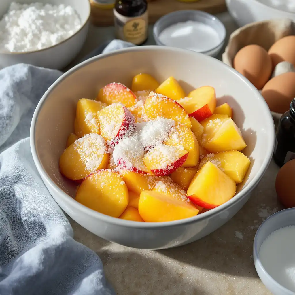 Fresh Nectarines and Simple Ingredients for Cobbler Sliced nectarines and baking ingredients for cobbler