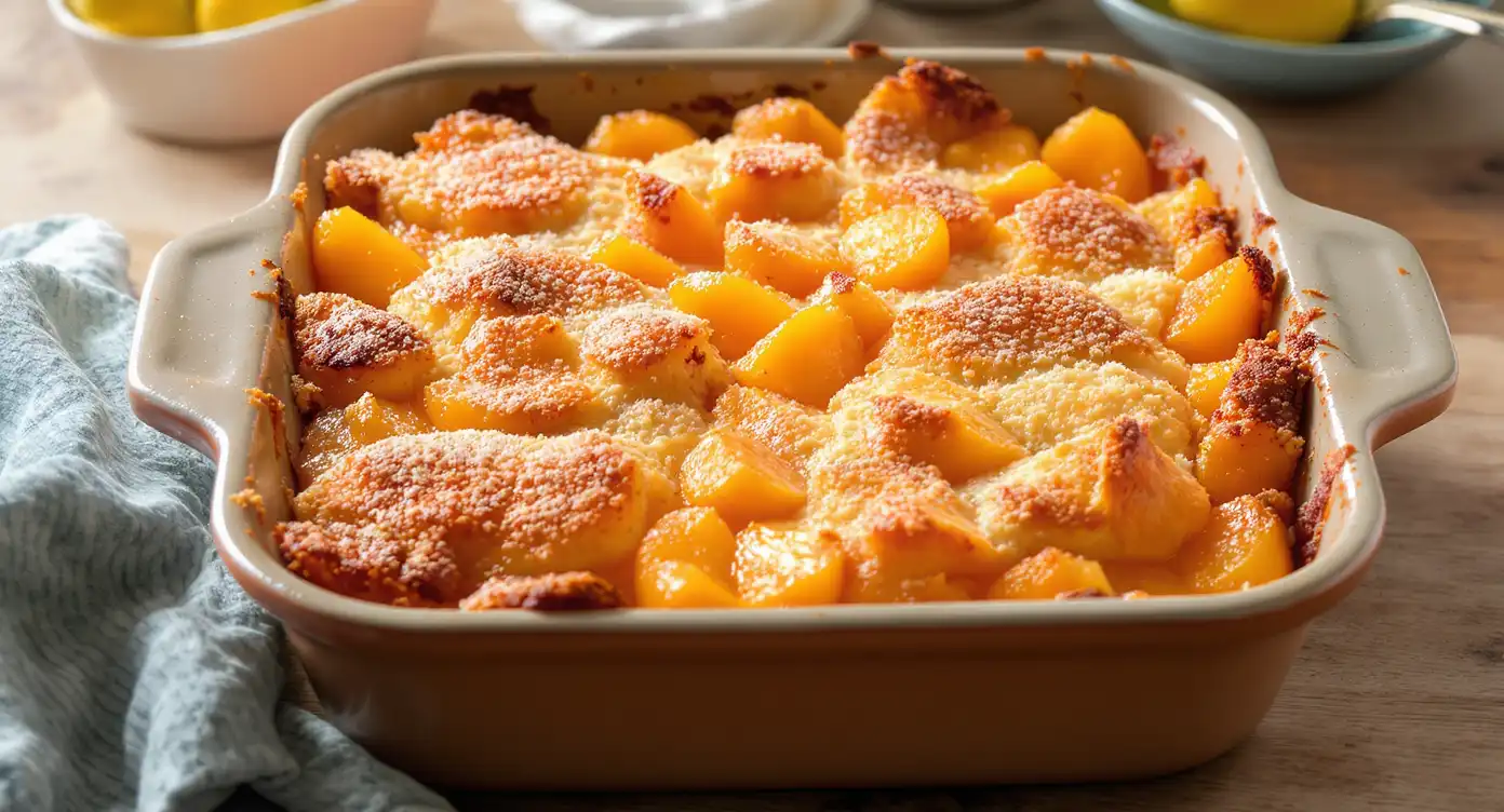 Freshly baked nectarine cobbler in a golden crust