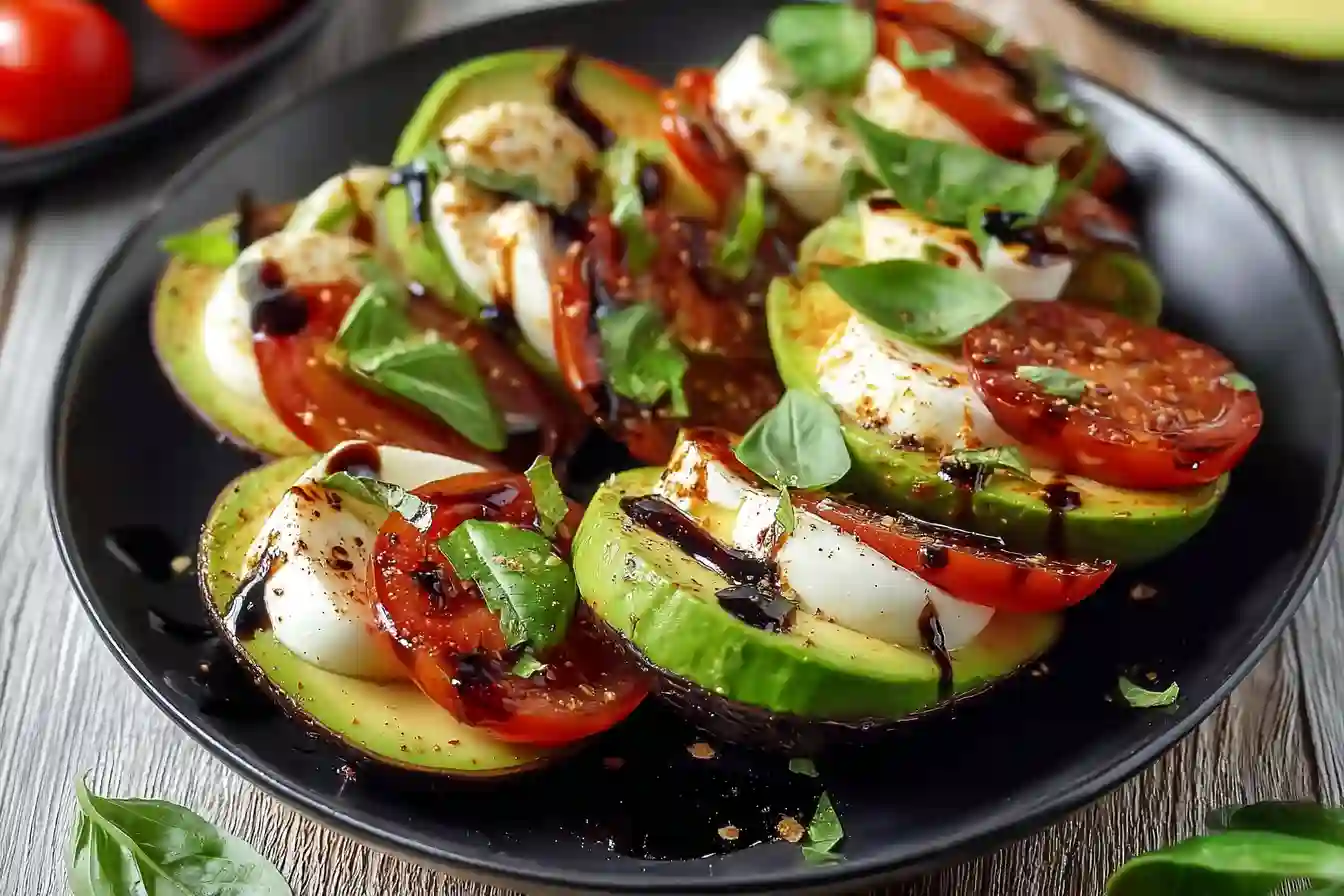 Caprese Stuffed Avocados with Sweet Balsamic Glaze