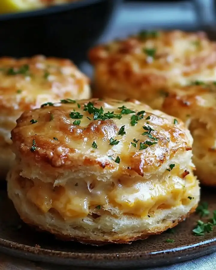 Crab Stuffed Cheddar Bay Biscuits with Lemon Butter Sauce