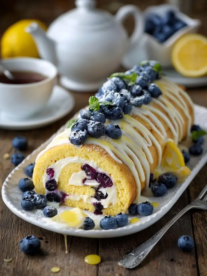 Lemon Blueberry Roll Cake