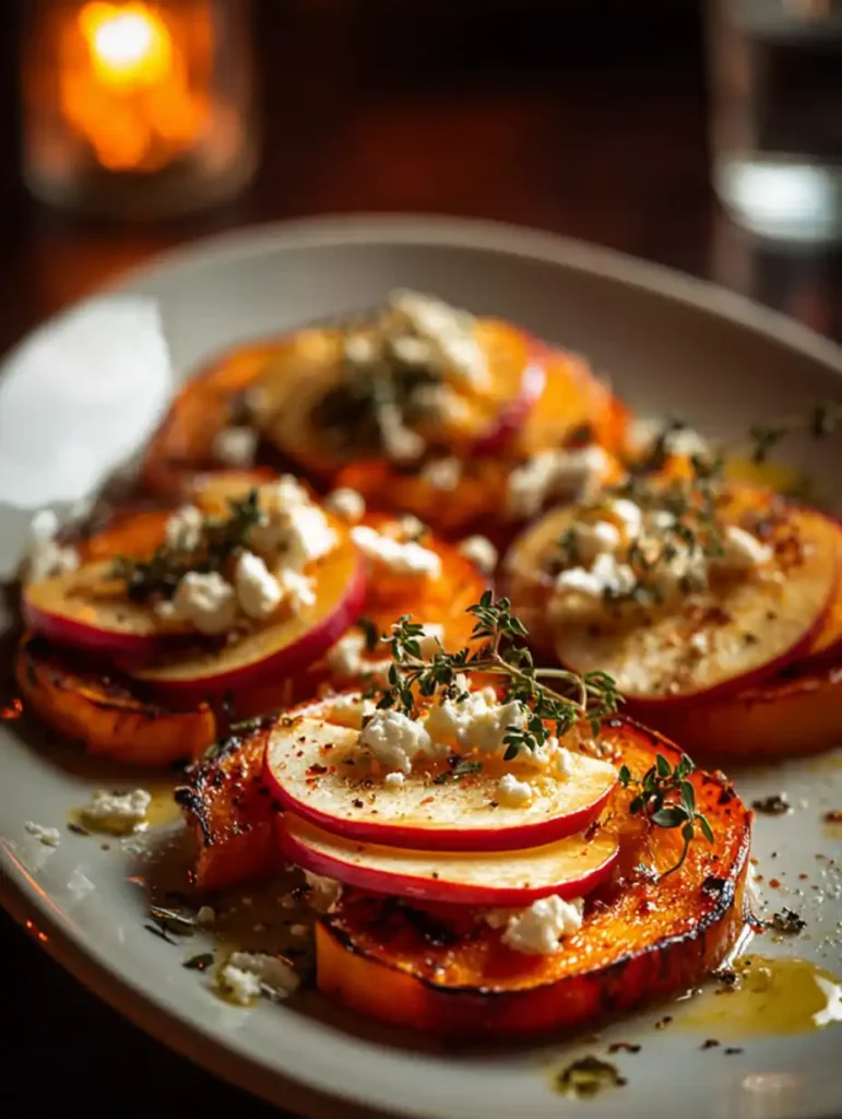 Sweet Potato Rounds with Goat Cheese, Apple Slices & Hot Honey