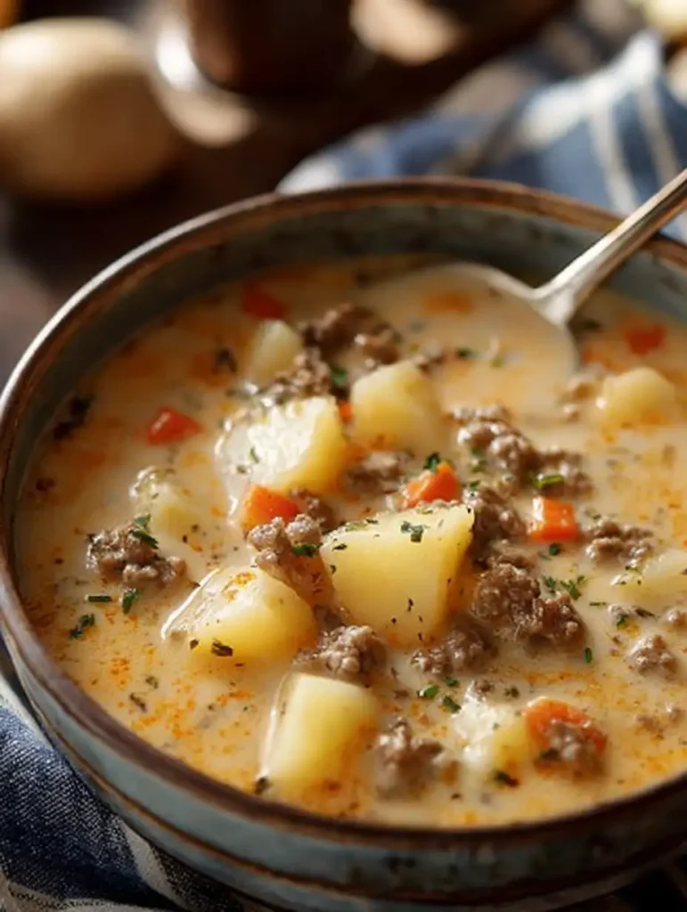 Crockpot Creamy Potato & Hamburger Soup