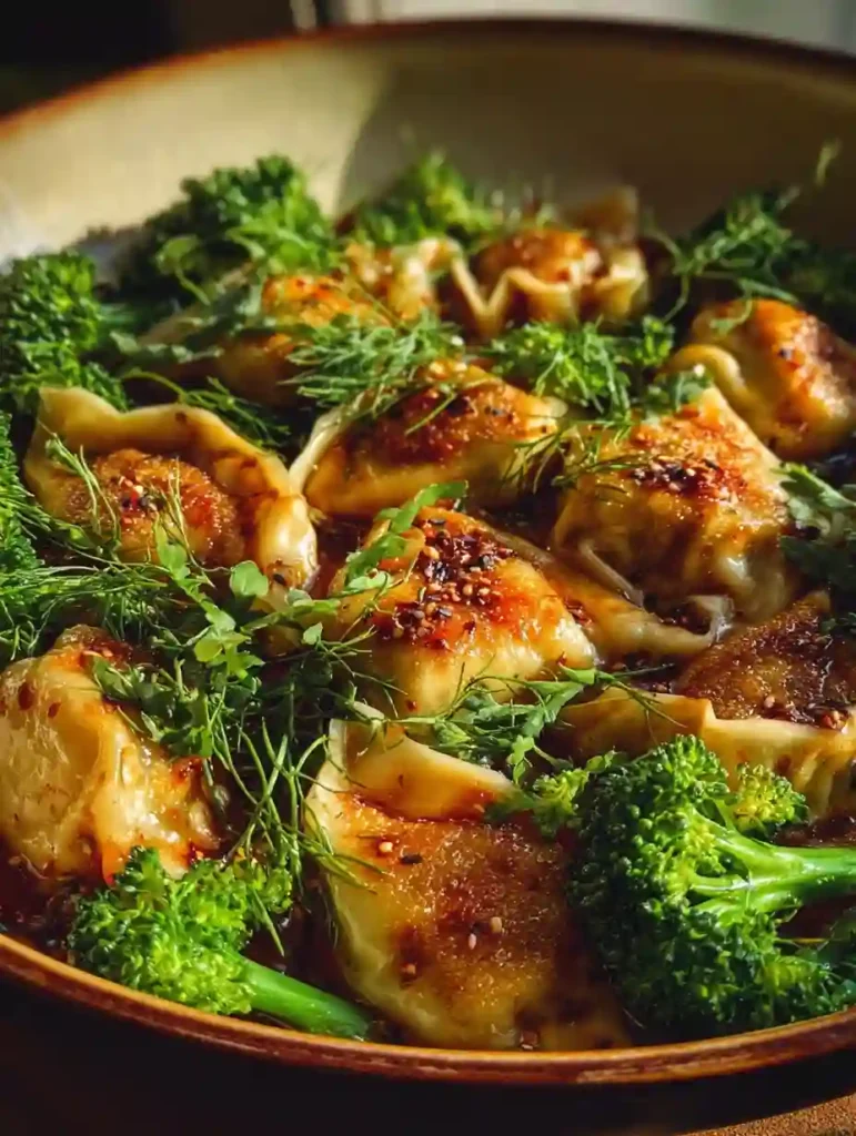 Oven-Baked Dumplings with Peanut Sauce