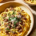 Cheesy Garlic Butter Linguine with Ground Beef
