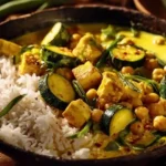 Golden Chickpea & Zucchini Coconut Curry with Halloumi and Spinach