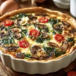 Vegetable Quiche with Spinach, Mushrooms, and Cherry Tomatoes