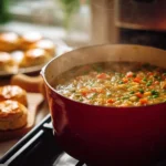 Delicious Chicken Pot Pie Soup served in a bowl with fresh herbs.