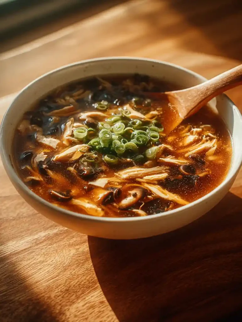 Chinese Hot and Sour Soup with handwritten recipe card