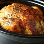 Juicy slow cooker turkey breast served with herbs and sides