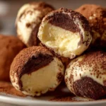Delicious tiramisu truffles topped with cocoa powder