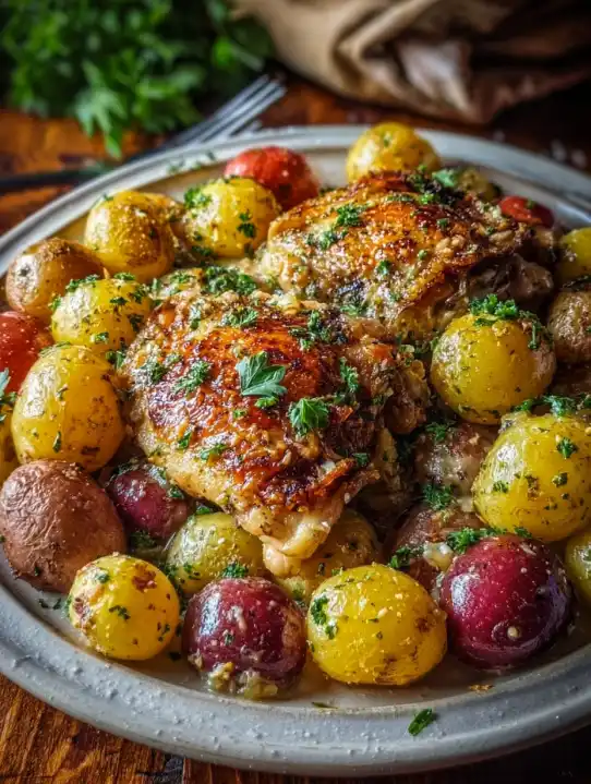 Garlic Parmesan Crockpot Chicken and Potatoes