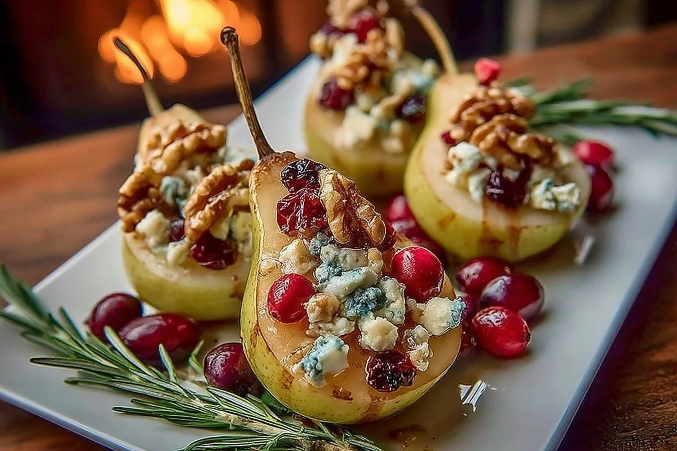 Baked Pears with Brie, Walnuts, and Cranberries