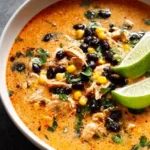 Delicious bowl of Chicken Poblano Soup garnished with fresh herbs