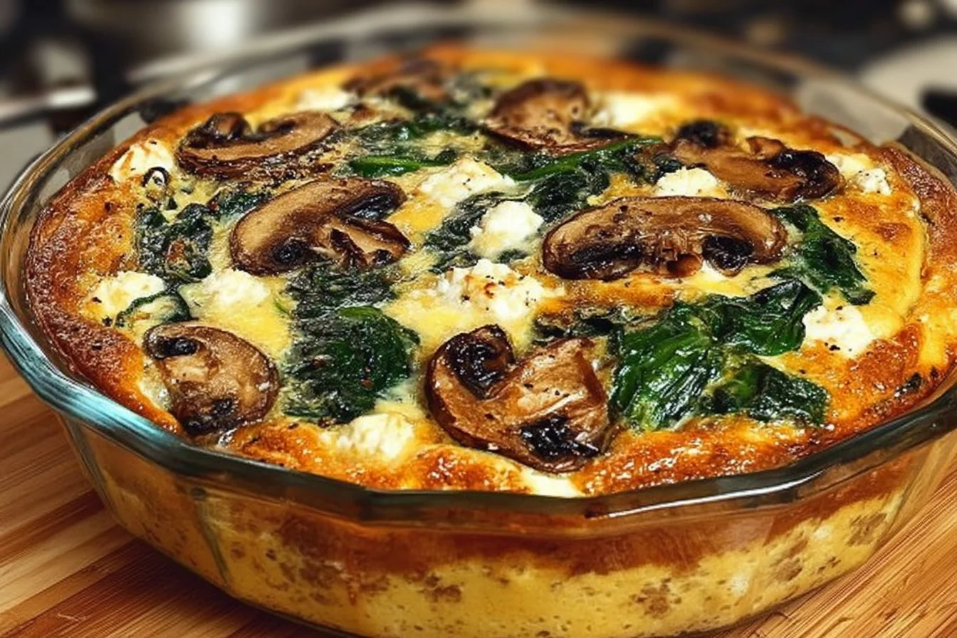 Classic Spinach Feta Crustless Mushroom Quiche