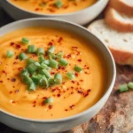 Bowl of easy sweet potato soup garnished with herbs and spices