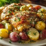 Delicious Garlic Parmesan Chicken and Potatoes cooked in a crockpot