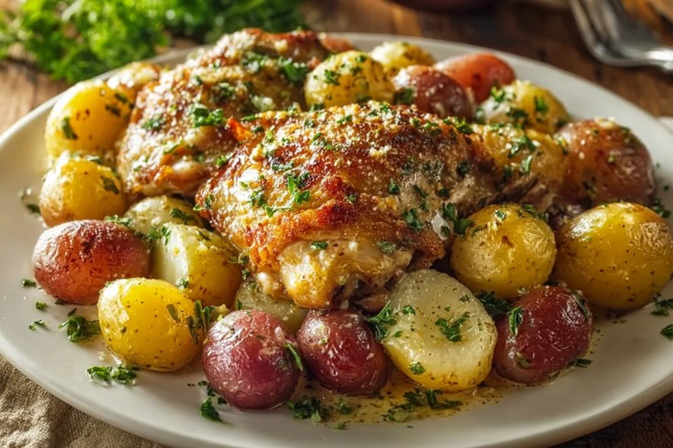 Garlic Parmesan Crockpot Chicken and Potatoes