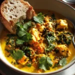 Bowl of Ginger Sweet Potato Stew with coconut milk, lentils, and kale