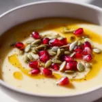 Bowl of healing cauliflower soup garnished with herbs and spices