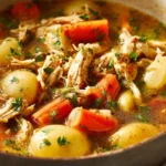 Hearty chicken and potato stew in a rustic bowl