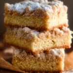 Slice of Orange Cardamom Crumb Cake on a plate with crumbs scattered around
