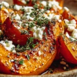 Delicious roasted pumpkin topped with feta cheese and drizzled with honey
