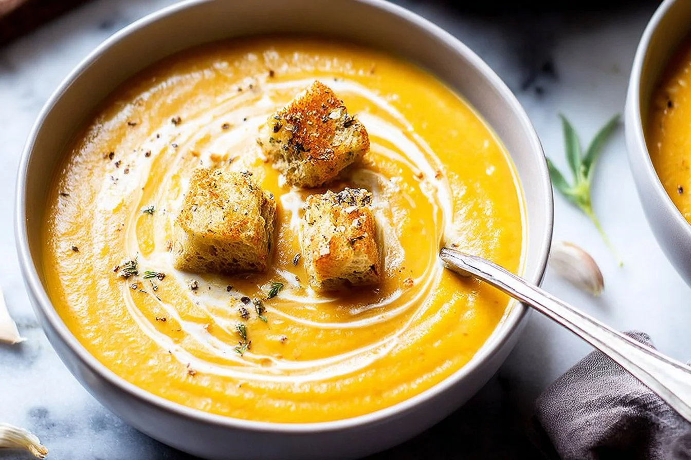 Roasted Sweet Potato and Carrot Soup with Lentils