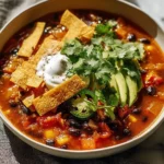 A bowl of Vegetarian Black Bean Chili topped with fresh cilantro and served with bread.