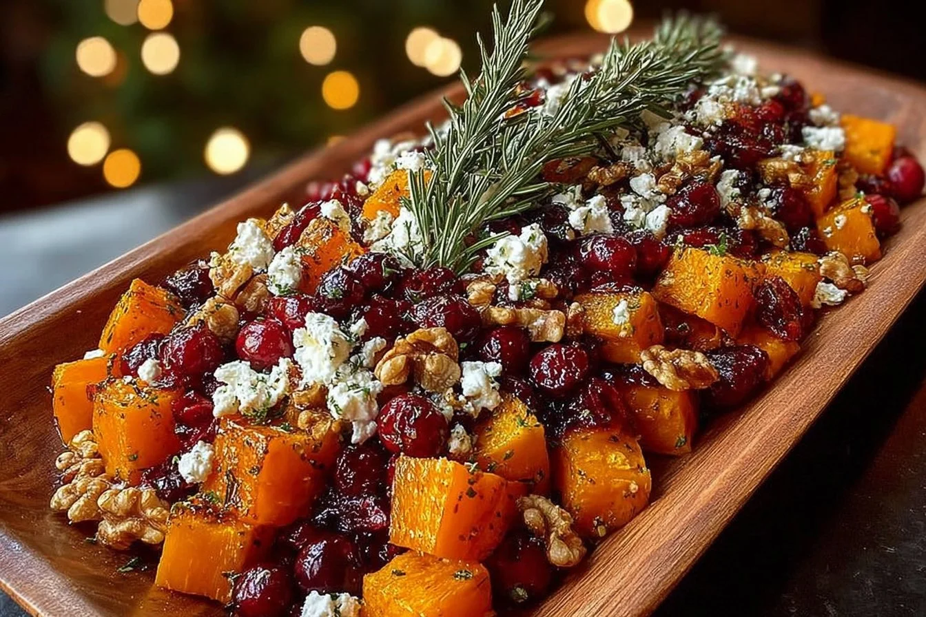 Caramelized Butternut Squash with Feta, Walnuts & Cranberry-Honey Glaze