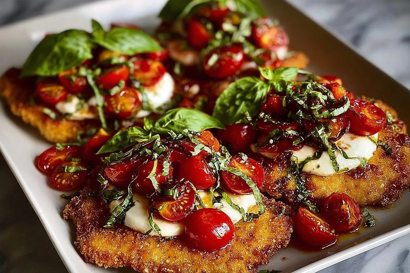 Italian Basil Chicken Cutlets with Tomato and Burrata Topping A Bright, Simple Dinner