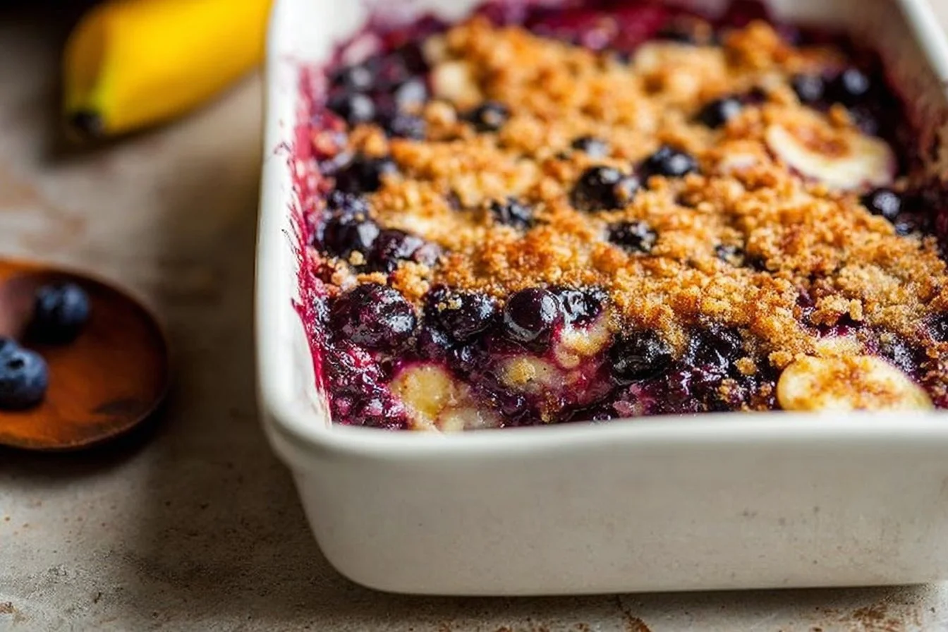 Baked Oatmeal with Blueberries and Bananas