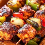 Delicious BBQ chicken skewers on a grill, ready for summer barbecues.