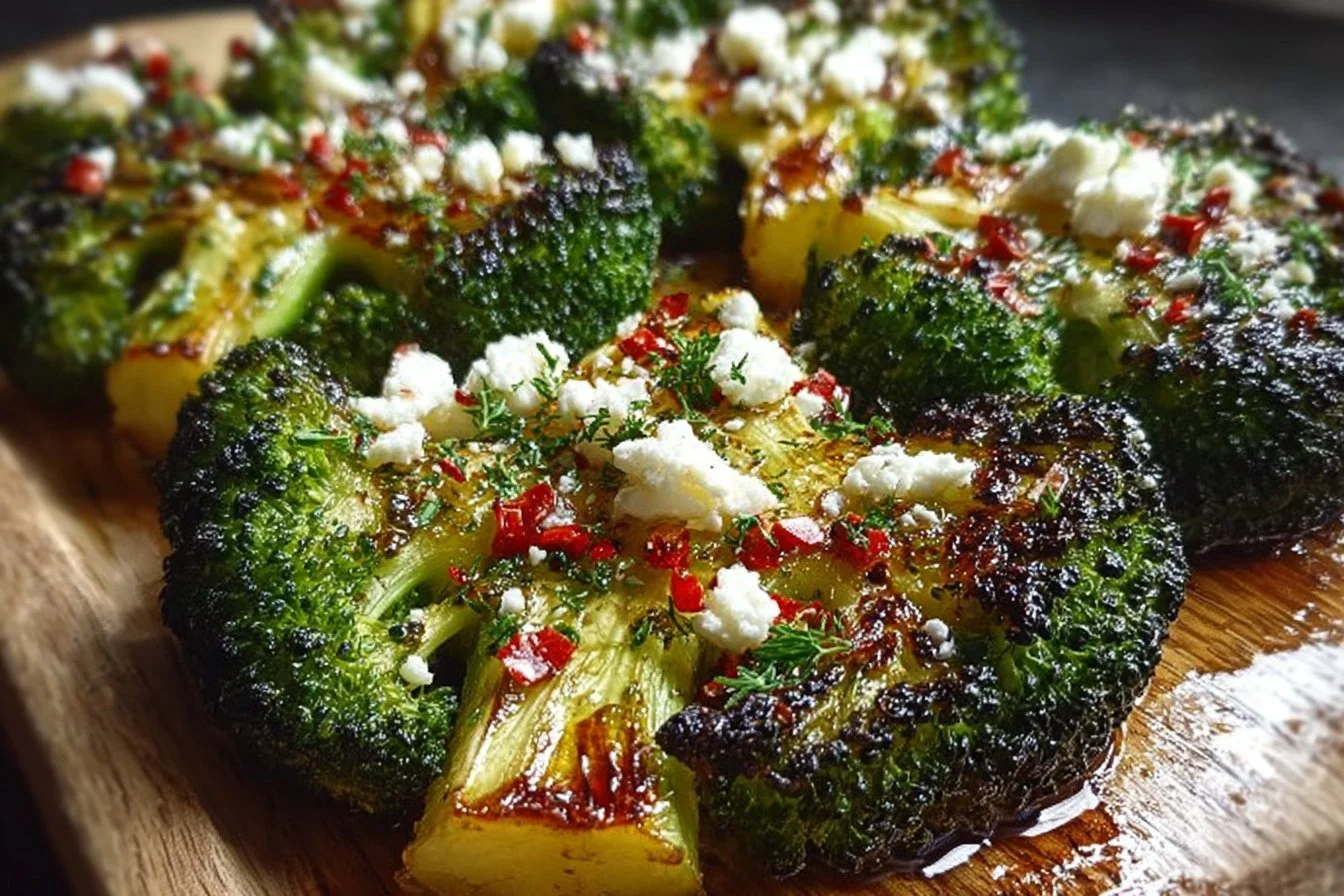 Crispy Smashed Broccoli with Feta & Chili Crisp Honey