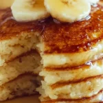Fluffy brown sugar banana pancakes stacked on a plate with syrup