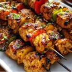 Delicious grilled chicken skewers served with cowboy butter sauce