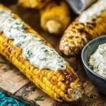 Delicious grilled corn topped with spicy lime butter on a barbecue grill.