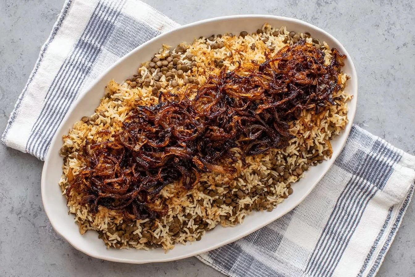 Lebanese Mujadara (Lentils, Rice, and Caramelized Onions)