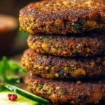 Homemade Lentil Veggie Burger patties ready to serve with fresh toppings