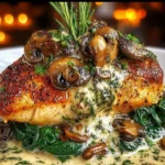 Low-Carb Chicken Bake with Spinach and Mushrooms.