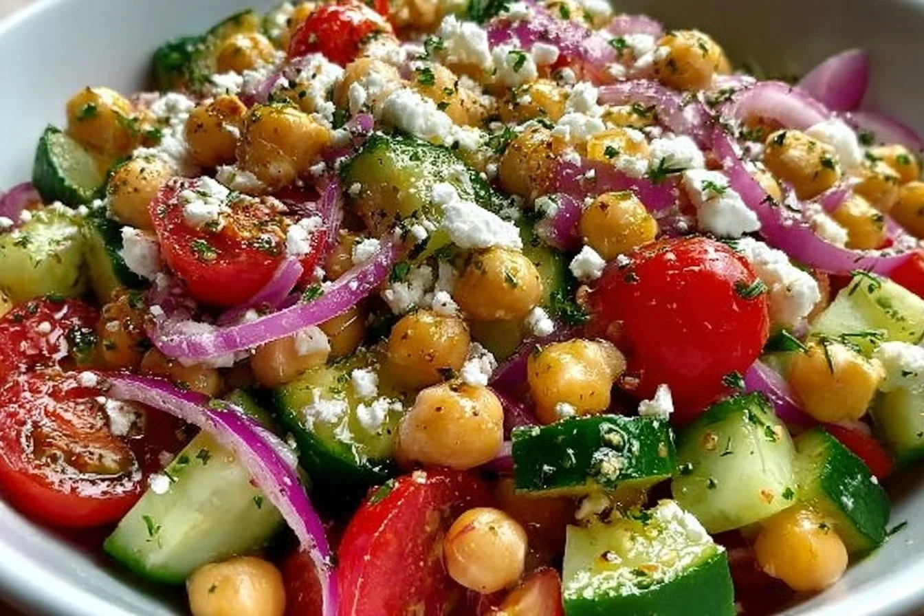 Mediterranean Chickpea Salad with Cucumber & Feta