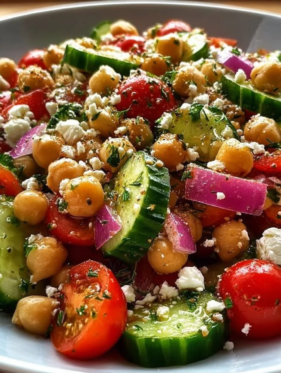 Mediterranean Chickpea Salad with Cucumber & Feta