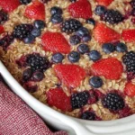 Delicious mixed berry baked oatmeal served in a bowl