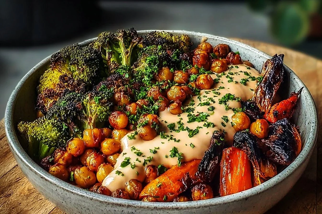 Roasted Chickpea & Veggie Bowl with Tahini Drizzle