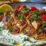 Savory Turkish chicken with creamy white sauce on a plate