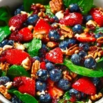 Fresh Strawberry Spinach Salad with walnuts and feta cheese