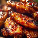 Crispy oven-baked honey BBQ chicken wings on a serving platter