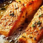 Deliciously cooked Garlic Butter Salmon garnished with herbs