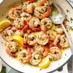 Delicious Garlic Butter Shrimp served with garnishes.