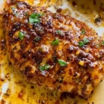 Juicy oven baked chicken breast served with fresh vegetables